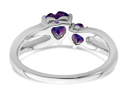 14k White Gold Amethyst and Diamond 2-stone Heart Ring
