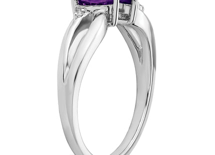 14k White Gold Amethyst and Diamond 2-stone Heart Ring