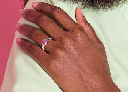 14k White Gold Created Pink Sapphire and Diamond Heart Ring