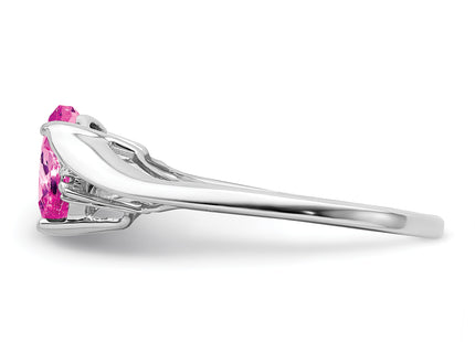 14k White Gold Created Pink Sapphire and Diamond Heart Ring