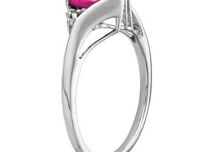 14k White Gold Created Pink Sapphire and Diamond Heart Ring