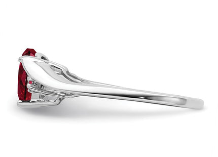 14k White Gold Created Ruby and Diamond Heart Ring (Style RM7151-RU-001-WA)