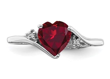 14k White Gold Created Ruby and Diamond Heart Ring (Style RM7151-RU-001-WA)