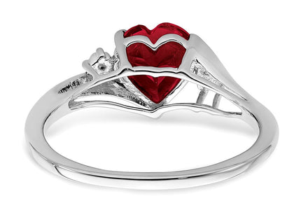 14k White Gold Created Ruby and Diamond Heart Ring (Style RM7151-RU-001-WA)