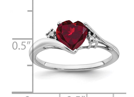 14k White Gold Created Ruby and Diamond Heart Ring (Style RM7151-RU-001-WA)