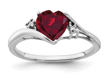 14k White Gold Created Ruby and Diamond Heart Ring (Style RM7151-RU-001-WA)