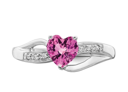 14k White Gold Created Pink Sapphire and Diamond Heart Ring (Style RM7152-CPS-003-WA)