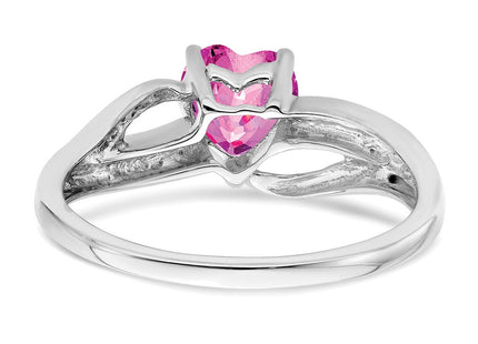 14k White Gold Created Pink Sapphire and Diamond Heart Ring (Style RM7152-CPS-003-WA)