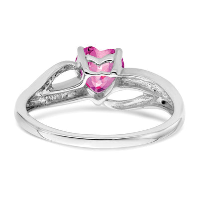 14K White Gold Created Pink Sapphire and Diamond Heart Ring