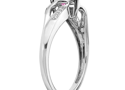 14k White Gold Created Pink Sapphire and Diamond Heart Ring (Style RM7152-CPS-003-WA)