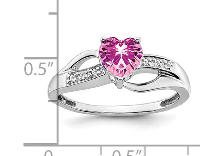 14k White Gold Created Pink Sapphire and Diamond Heart Ring (Style RM7152-CPS-003-WA)
