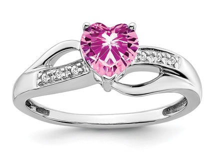 14k White Gold Created Pink Sapphire and Diamond Heart Ring (Style RM7152-CPS-003-WA)