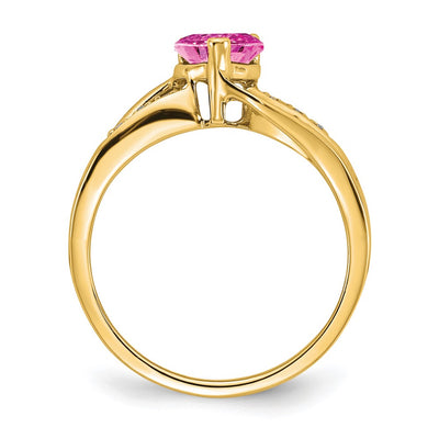 14K Created Pink Sapphire and Diamond Heart Ring