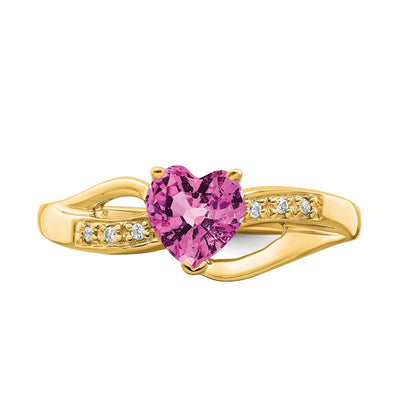 14K Created Pink Sapphire and Diamond Heart Ring