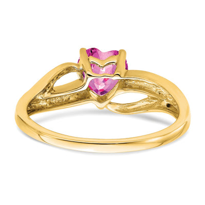 14K Created Pink Sapphire and Diamond Heart Ring