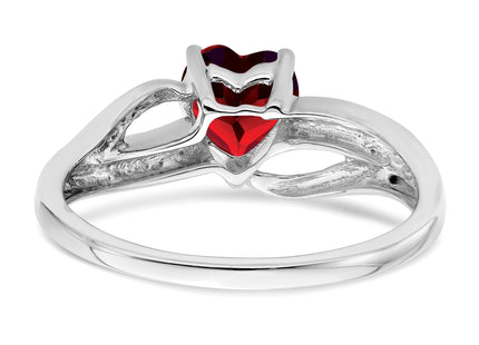 14k White Gold Created Ruby and Diamond Heart Ring