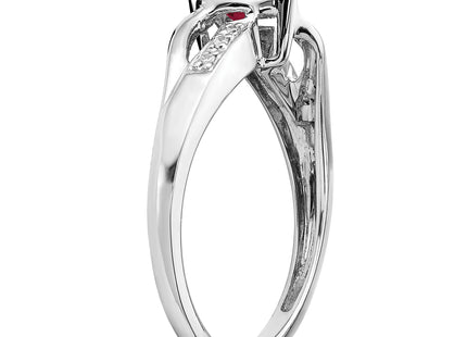 14k White Gold Created Ruby and Diamond Heart Ring