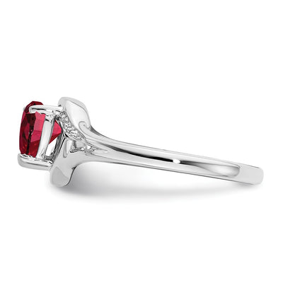 14K White Gold Created Ruby and Diamond Heart Ring