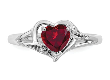 14k White Gold Created Ruby and Diamond Heart Ring