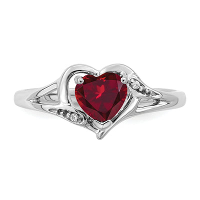 14K White Gold Created Ruby and Diamond Heart Ring