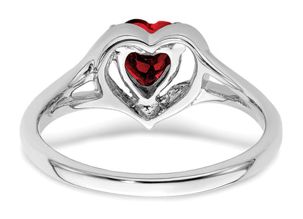 14k White Gold Created Ruby and Diamond Heart Ring