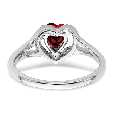 14K White Gold Created Ruby and Diamond Heart Ring
