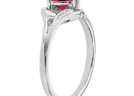 14k White Gold Created Ruby and Diamond Heart Ring