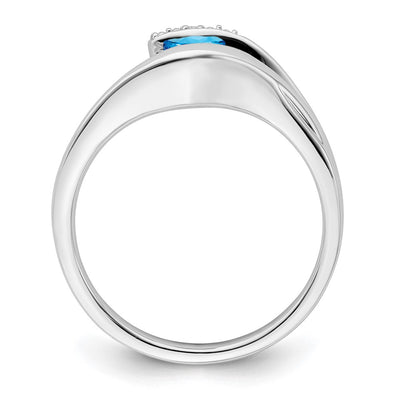 14K White Gold Trillion Blue Topaz and Diamond Ring