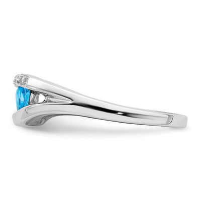 14K White Gold Trillion Blue Topaz and Diamond Ring