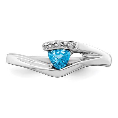 14K White Gold Trillion Blue Topaz and Diamond Ring