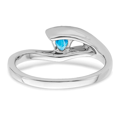 14K White Gold Trillion Blue Topaz and Diamond Ring