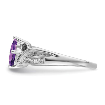 14K White Gold Square Amethyst and Diamond Ring