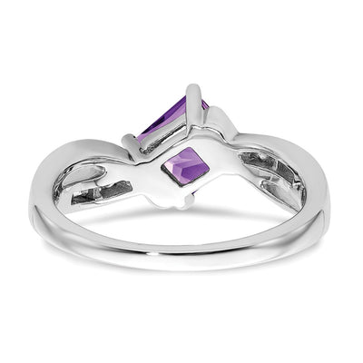 14K White Gold Square Amethyst and Diamond Ring