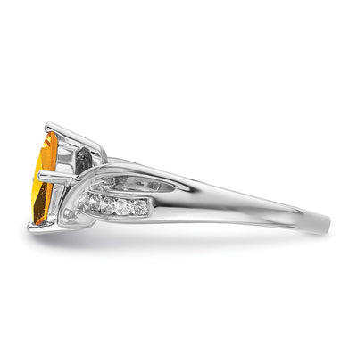 14K White Gold Square Citrine and Diamond Ring