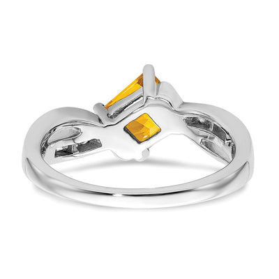 14K White Gold Square Citrine and Diamond Ring