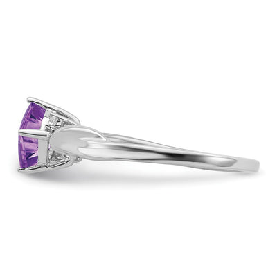 14K White Gold Cushion Amethyst and Diamond Ring
