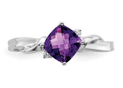 14k White Gold Cushion Amethyst and Diamond Ring (Style RM7167-AM-003-WA)