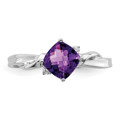 14K White Gold Cushion Amethyst and Diamond Ring