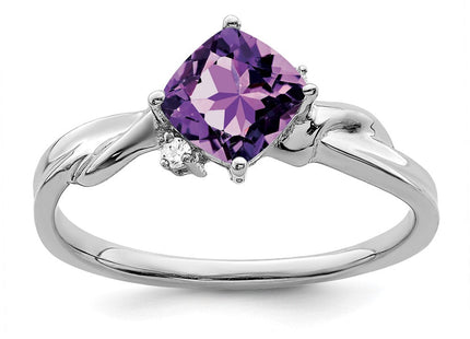 14k White Gold Cushion Amethyst and Diamond Ring (Style RM7167-AM-003-WA)