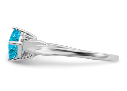 14k White Gold Cushion Blue Topaz and Diamond Ring