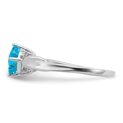 14K White Gold Cushion Blue Topaz and Diamond Ring