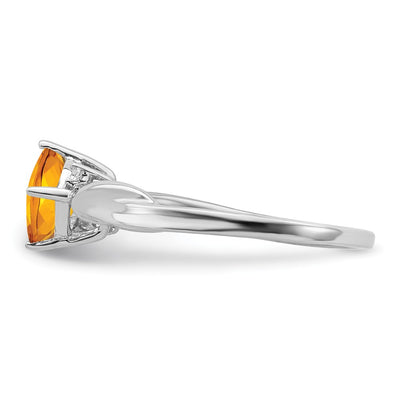 14K White Gold Cushion Citrine and Diamond Ring