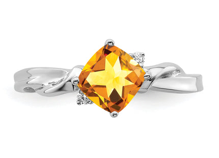 14k White Gold Cushion Citrine and Diamond Ring