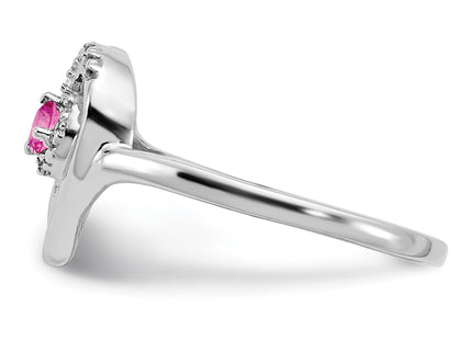 14k White Gold Created Pink Sapphire and Diamond Heart Ring