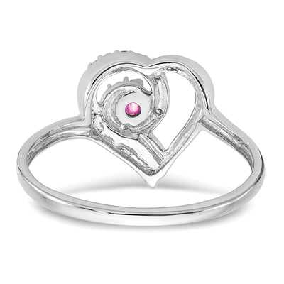 14K White Gold Created Pink Sapphire and Diamond Heart Ring