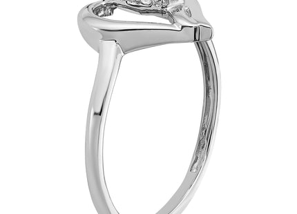 14k White Gold Created Pink Sapphire and Diamond Heart Ring