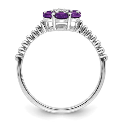 14K White Gold Amethyst and Diamond Floral Ring