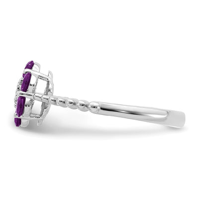 14K White Gold Amethyst and Diamond Floral Ring