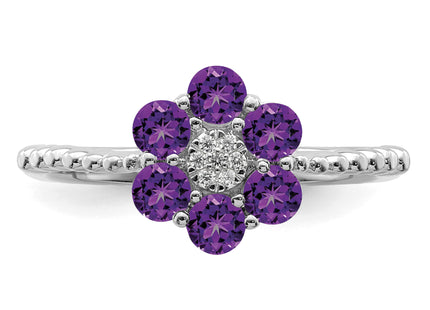 14k White Gold Amethyst and Diamond Floral Ring