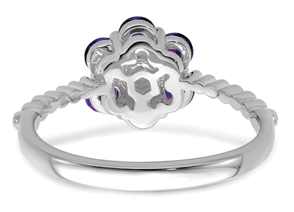 14k White Gold Amethyst and Diamond Floral Ring